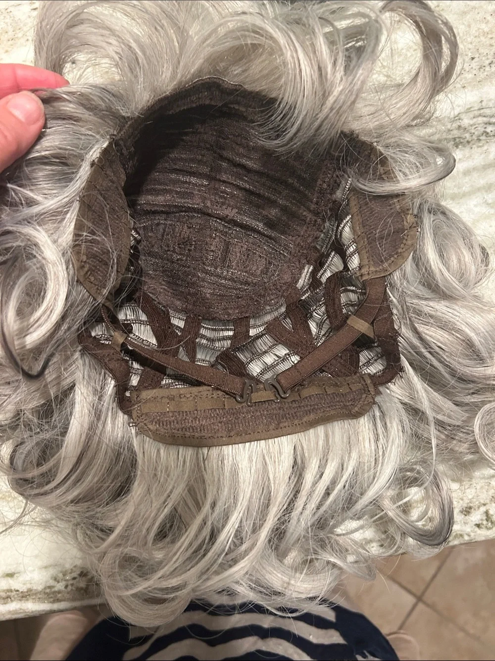 Grey wavy hair wig with bangs